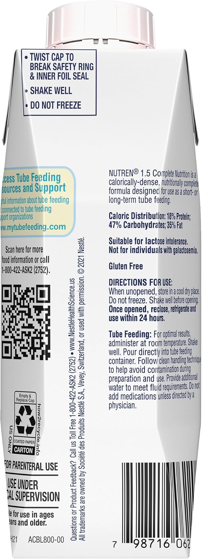 Nutren 1.5 High Calorie, Unflavored Liquid Nutrition, 8.45 Ounce (Pack of 24)