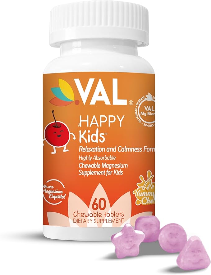 Chewable Magnesium for Kids, Relaxation and Calm Formula, Glycinate, Citrate, Taurate, Vitamin B6, D, C, Natural Cherry Flavor, Sugar Free, Gluten Free, Non-GMO, 60 Chewable Tablets