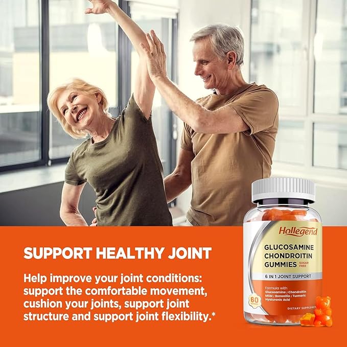 Glucosamine Chondroitin Gummies Sugar Free, Joint Support Gummies Supplements for Adults Men & Women, 1500mg Glucosamine Chewables with MSM Turmeric, 60 Count