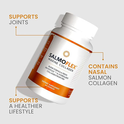 Salmoflex Marine Collagen Peptides Pills W/Hyaluronic Acid, Vitamin C, D, E | Salmon Supplements - Hair, Skin, Nails | Multivitamin for Women & Men | Knee, Joint Relief - 60 Capsules