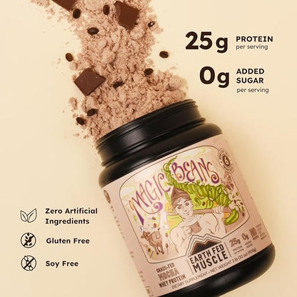 Earth Fed Muscle Magic Beans Mocha Truly Grass Fed Whey Protein Isolate Powder - Non GMO, Hormone Free, Soy Free, Gluten Free, Keto - 2lb, 31 Servings
