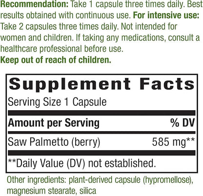 Nature's Way Saw Palmetto Berries, Traditional Prostate Support*, 585 mg per Serving, Non-GMO Project Verified, Vegan, 180 Capsules (Packaging May Vary)