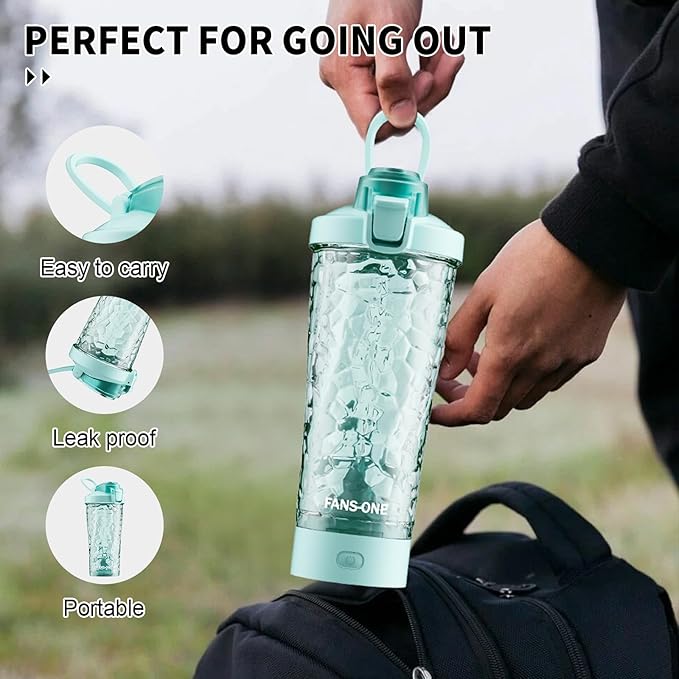 Electric Shaker Bottle, 24oz Lockable Electric Blender Cup, Tritan USB Rechargeable Protein Shake Mixer, Portable Blender Shaker Cups for Protein Shakes, Water Blue