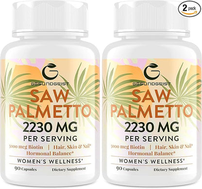 Saw Palmetto for Women Hair Loss - DHT Blocker with 5-in-1 Blend for Hair Growth, Skin & Nails, Urinary Wellness - Extra Strength Saw Palmetto Supplement - 180 Capsules