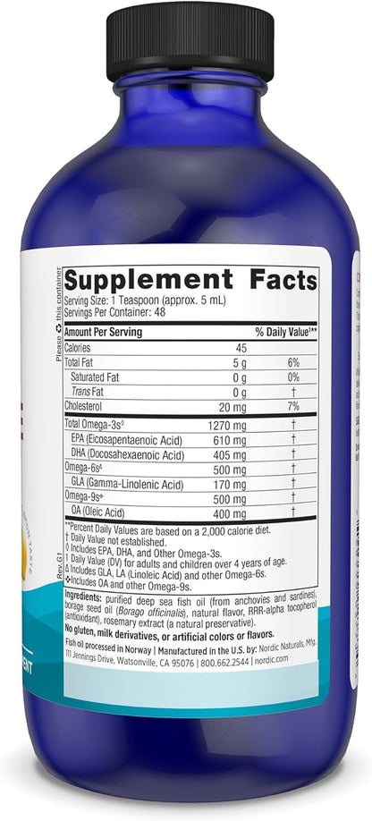 Nordic Naturals Complete Omega, Lemon Flavor - 8 oz - 1270 mg Omega-3 - EPA & DHA with Added GLA - Healthy Skin & Joints, Cognition, Positive Mood - Non-GMO - 48 Servings