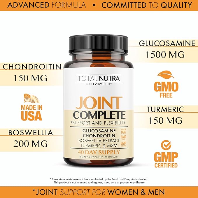Glucosamine Chondroitin MSM Turmeric 2100mg – Joint Complete Capsules, Advanced Joint Support Supplement for Adults Hands Back Knee Mobility – Bone & Joint Health Supplements for Men & Women (4 Pack)