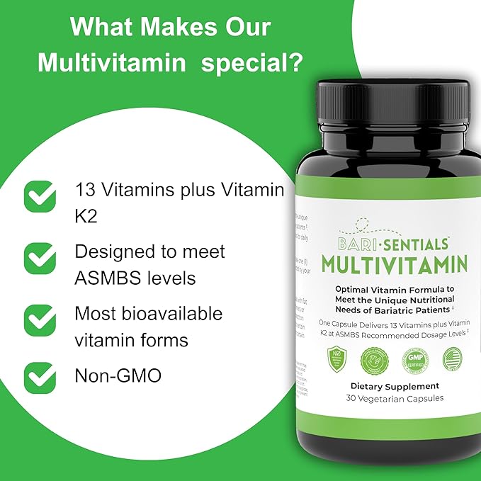 R-Kane Barisentials Bariatric Multivitamins Supplement- Post Bariatric Support for Gastric Bypass, Sleeve Gastroectomy, DS- Essential Daily Nutrition- 30 Vegetarian Capsules