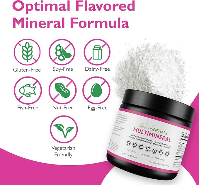 Barisentials Bariatric Multimineral Supplement- Post-Bariatric Surgery Support for Gastric Bypass, Sleeve Gastrectomy - Easy-to-Dissolve Mineral Powder- 240g