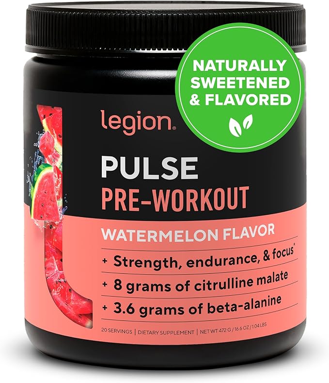 LEGION- All Natural Nitric Oxide Preworkout Drink to Boost Energy, Creatine Free, Naturally Sweetened, Beta Alanine, Citrulline, Alpha GPC (Watermelon)