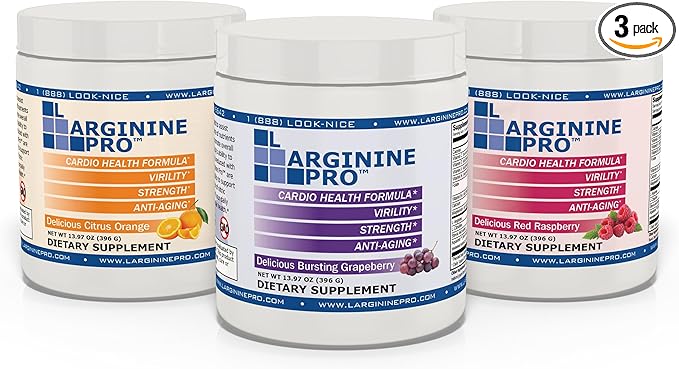 L-ARGININE PRO | L-arginine Supplement Powder | 5,500mg of L-arginine Plus 1,100mg L-Citrulline (Grape, Raspberry & Orange, 3 Jars)
