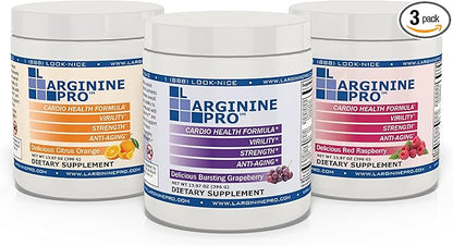 L-ARGININE PRO | L-arginine Supplement Powder | 5,500mg of L-arginine Plus 1,100mg L-Citrulline (Grape, Raspberry & Orange, 3 Jars)