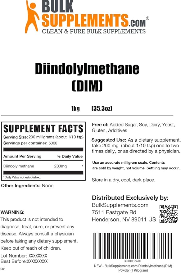 BulkSupplements.com DIM Powder (Diindolylmethane) - DIM Supplement for Liver Support - Gluten Free, Soy Free Powder - 200mg per Serving (5 Kilograms - 11 lbs)