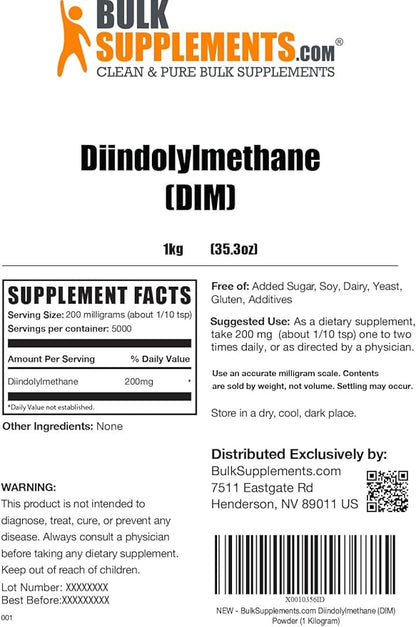 BulkSupplements.com DIM Powder (Diindolylmethane) - DIM Supplement for Liver Support - Gluten Free, Soy Free Powder - 200mg per Serving (5 Kilograms - 11 lbs)