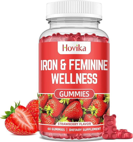 Iron for Women Gummies, 40mg Iron Supplement Anemia with multivitamin for Women, Zinc, Selenium, Iodine - for Iron Deficiency - Natural Hormonal Support for PMS, Strawberry Flavour, 60 Count