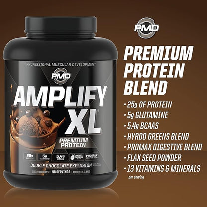 PMD Sports Amplify XL Premium Whey Protein Supplement Hydro Greens Blend - Glutamine and Whey Protein Matrix with Superfood for Muscle, Strength and Recovery - Double Chocolate Explosion (48 Servings)