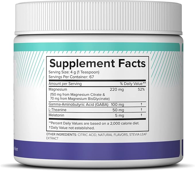 Magnesium Sleep Night Time Powder - Magnesium Citrate, Magnesium Glycinate with Melatonin, L-Theanine and GABA Sleep Aid, Natural Sleep Supplement, Vegan, Gluten-Free, Raspberry Lemon Flavor