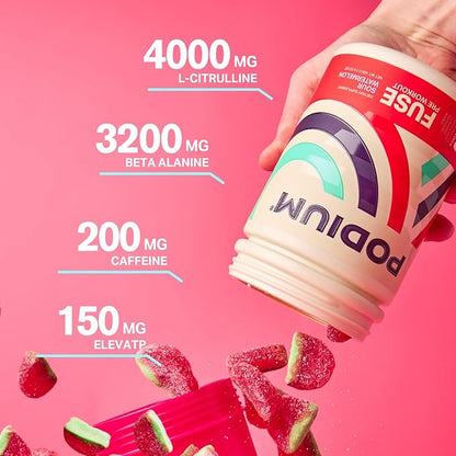 Podium Nutrition, Fuse Pre Workout Powder, Sour Watermelon, 30 Servings, Beta Alanine and Caffeine for Energy, Gluten Free, Soy Free, Dairy Free