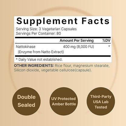 NatureBell Nattokinase Supplement 8,000 FU Per Serving, 240 Veggie Capsules | Traditional Natto Extract Source – Max Strength Enzyme & Heart Health Support – Non-GMO