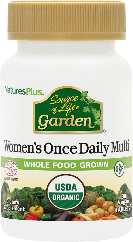 Natures Plus Source of Life Garden Certified Organic Women’s Once Daily Multivitamin - 30 Vegan Tablets - Pure, Natural Whole Food Ingredients - Energy Boost - Vegetarian, Gluten-Free - 30 Servings