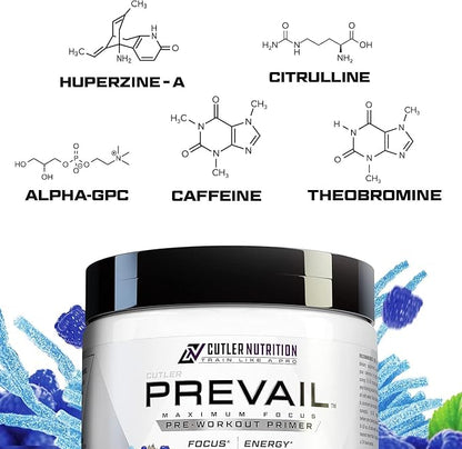 Prevail Pre Workout Powder with Nootropics: Best Pre Workout for Men and Women, Cutting Edge Energy and Focus Supplement with L Citrulline, Alpha GPC, L Tyrosine | Sour Blue Razz, 40 Scoops