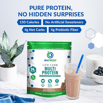 BioTrust Low Carb Protein Powder – Natural and Delicious Whey & Casein Blend from Grass-Fed Hormone Free Cows – Non GMO, Soy Free, Gluten Free, Hormone Free (Chocolate, 3-Pack)