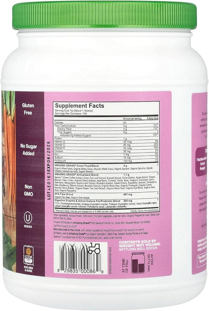 Amazing Grass Greens Superfood Antioxidant: Greens Powder with Organic Spirulina, Beet Root Powder, Elderberry & Probiotics, Sweet Berry, 100 Servings (Packaging May Vary)
