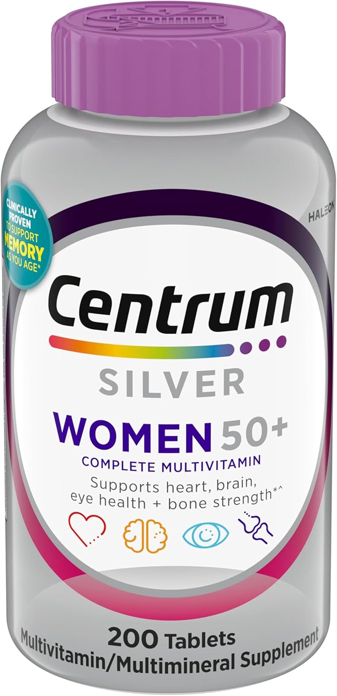 Centrum Silver Women's Multivitamin for Women 50 Plus, Multivitamin/Multimineral Supplement with Vitamin D3, B Vitamins, Non-GMO Ingredients, Supports Memory and Cognition in Older Adults - 200 Ct