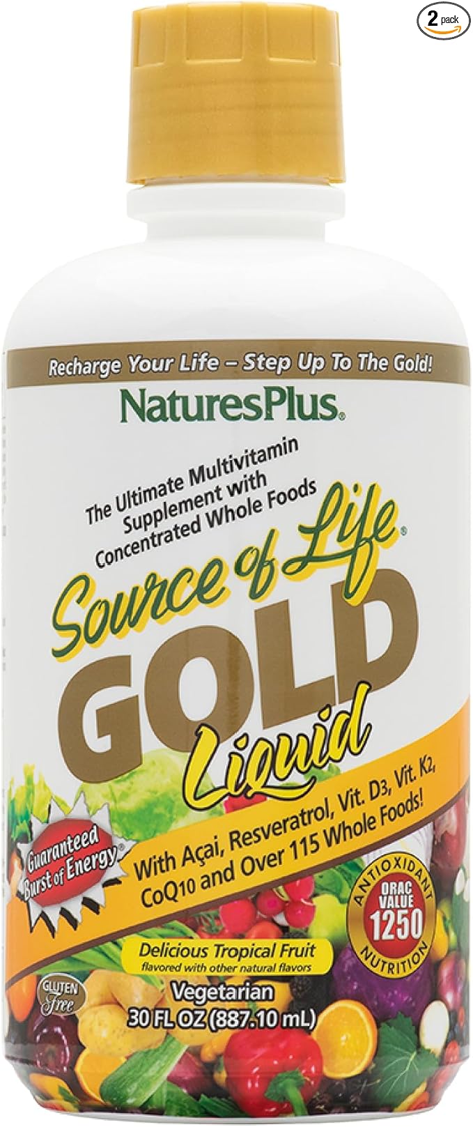 Source of Life Gold Multivitamin Liquid - 30 fl oz, Pack of 2 - Includes Vitamins D3, B12, K2 & Over 120 Whole Food Nutrients - 60 Total Servings