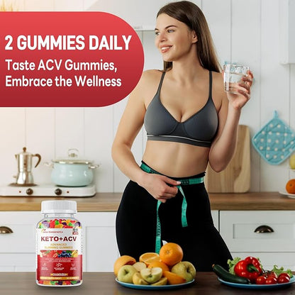 Keto Apple Cider Vinegar Gummies, Keto ACV Gummy Diet Supplement, Advanced 1500mg ACV Gummies with Folate, B12、B6 and Keto Support for Women Men, Gelatin- Free, Vegan & Non-GMO (Multi-Flavor)