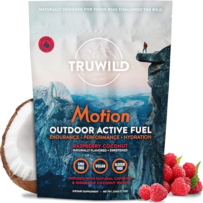 TruWild Motion All Natural Pre Workout Powder Drink Mix for Men & Women w/No Jitters or Crash – Whole Food Plant Based Vegan – Organic w/Electrolytes + BioPerine – 20 Servings (Coconut Raspberry)