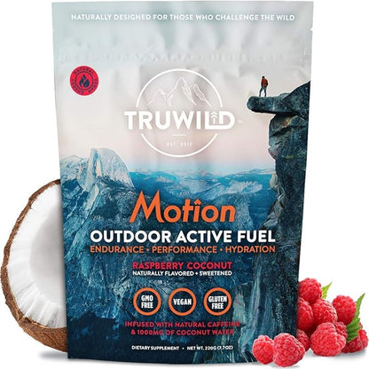 TruWild Motion All Natural Pre Workout Powder Drink Mix for Men & Women w/No Jitters or Crash – Whole Food Plant Based Vegan – Organic w/Electrolytes + BioPerine – 20 Servings (Coconut Raspberry)