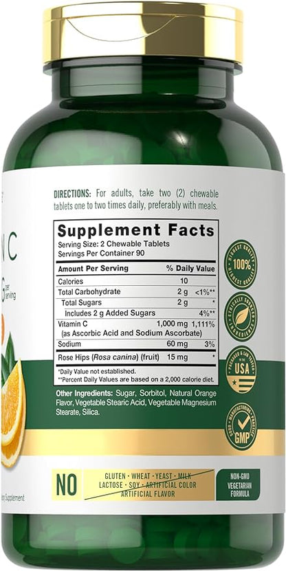 Carlyle Vitamin C Chewables | 1000mg | 180 Chewable Tablets | Vegetarian, Non-GMO, Gluten Free Supplement