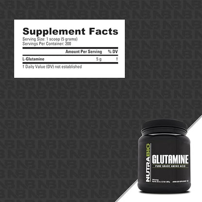 NutraBio Pure L-Glutamine Powder - L-Glutamine Supplement- Amino Acid - Pure Grade: Absolutely no Additives, Fillers or Excipients! - Muscle Recovery Supplement - (1000 Grams)