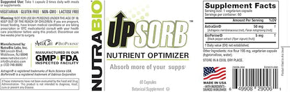 NutraBio UpSorb - BioPerine Supplement- Nutrient Bioavailability Enhancer with Black Pepper Extract - 60 Vegetable Capsules