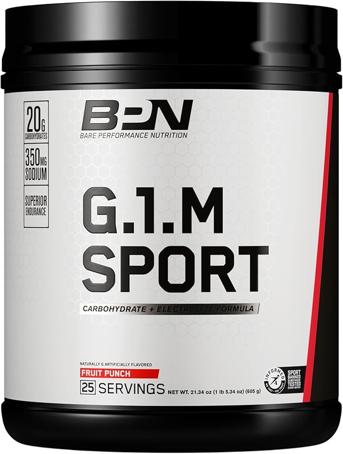 BARE PERFORMANCE NUTRITION, BPN G.1.M Go One More Sport, Endurance Training Fuel, Fruit Punch, Superior Carbohydrate Source & Electrolyte Formula, Reduce Fatigue, 25 Servings