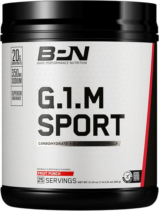 BARE PERFORMANCE NUTRITION, BPN G.1.M Go One More Sport, Endurance Training Fuel, Fruit Punch, Superior Carbohydrate Source & Electrolyte Formula, Reduce Fatigue, 25 Servings