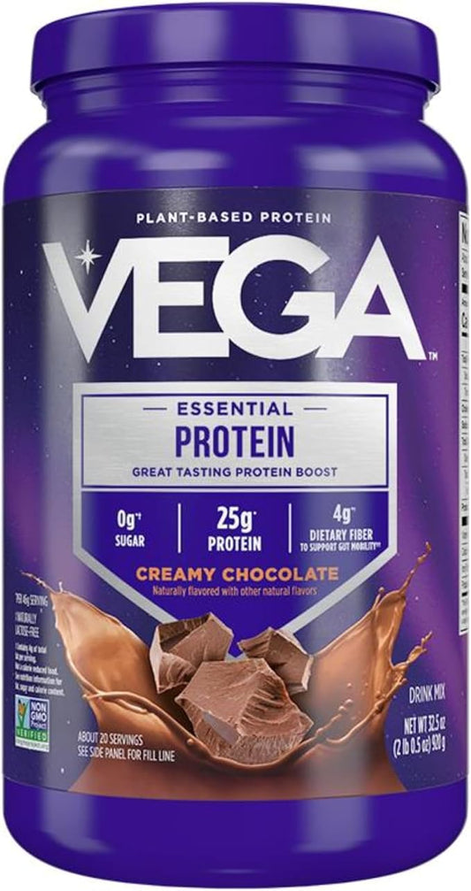 Vega Original Protein Powder, Creamy Chocolate Plant Based Protein Drink Mix for Water, Milk and Smoothies, 32.5 oz (Packaging May Vary)