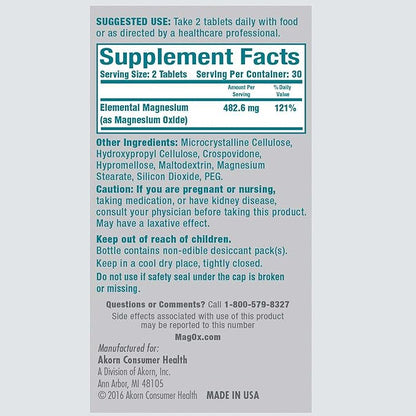 Mag-Ox 400 Magnesium Mineral Dietary Supplement Tablets, 483 mg Magnesium Oxide, 60 Count