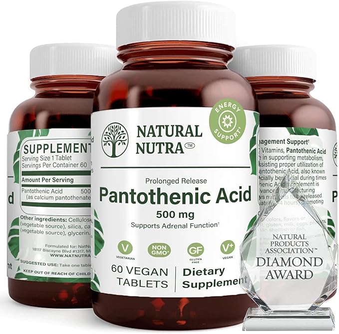 Natural Nutra Time Release Pantothenic Acid 500 mg, Vitamin B5 Supplement Helps Break Down Fat and Carbohydrates, Metabolism and Energy, Improve Muscle Health, 60 Vegetarian Tablets (3 Pack)