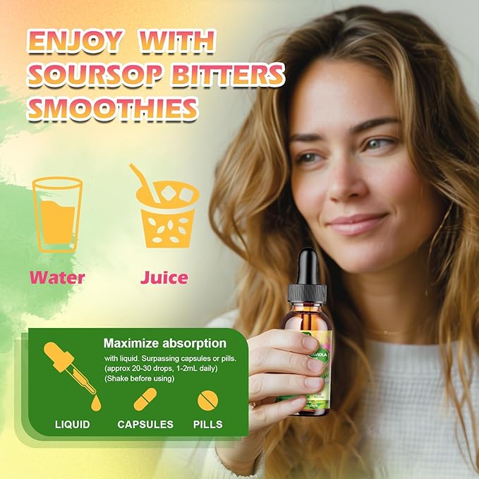 Soursop Bitters Liquid Drops with Irish Sea Moss, Black Seed oil, Soursop Graviola Leaves Extract - Soursop Multivitamin Complex Supports Antioxidant, Slowing Cell-Aging, Gut Cleanse, Detox & Immunity