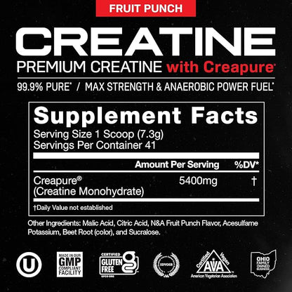 Muscle Feast Creapure Creatine Monohydrate Powder, Vegan Keto Friendly Gluten-Free Easy to Mix, Mass Gainer, Muscle Recovery Supplement and Best Creatine for Muscle Growth, Fruit Punch, 300g