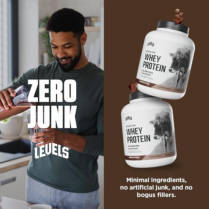 Levels Grass Fed Whey Protein Powder, No Artificials, 24G of Protein, Chocolate Mocha, 5LB