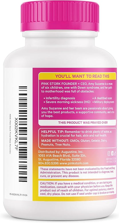 Pink Stork Total Glow Gummies - Hair, Skin, and Nails Vitamins - 11 Vitamins & Nutrients - Biotin, Vitamin A, B6, B12, Folate - Beautiful Hair, Radiant Skin, and Strong Nails - 60 Berry Biotin Gummies