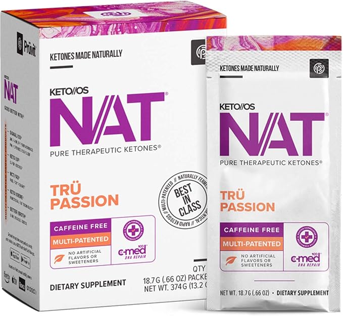 PRÜVIT Keto//OS NAT® Tru Passion Keto Supplements – Caffeine Free - Exogenous Ketones - BHB Salts Ketogenic Supplement for Workout Energy Boost for Men and Women (20 Count)
