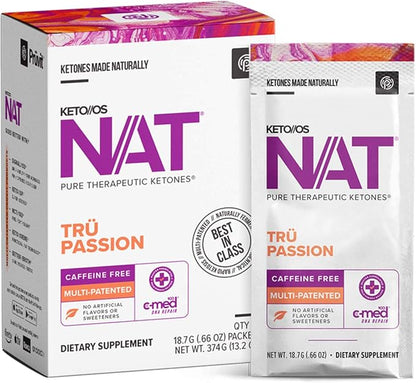 PRÜVIT Keto//OS NAT® Tru Passion Keto Supplements – Caffeine Free - Exogenous Ketones - BHB Salts Ketogenic Supplement for Workout Energy Boost for Men and Women (20 Count)