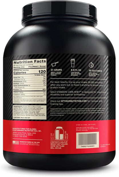 Optimum Nutrition Gold Standard 100% Whey Protein Powder, Cookies & Cream, 5 Pound (Packaging May Vary)