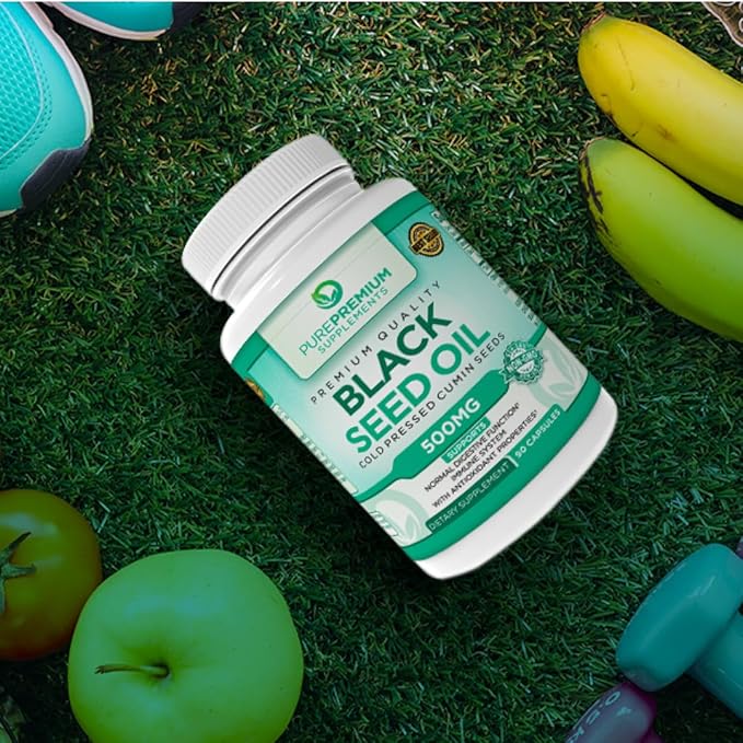 PurePremium Black Seed Oil 500mg - Organic Nigella Sativa Seeds - Cold Pressed Black Cumin Seed Oil Extract - Hair & Skin Blackseed Oil Supplement for Men and Women - 3 Months Supply - 90 Capsules