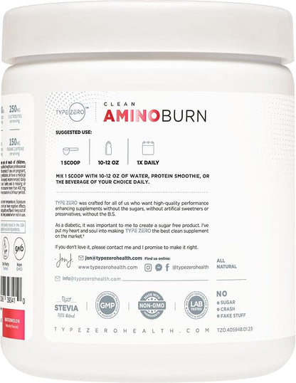 Type Zero AminoBurn - Vegan Amino Acids Energy Pre Workout Drink for Women/Men (Watermelon) Sugar-Free Energy Drink Powder & Amino Acids Supplement - Natural Preworkout Energy