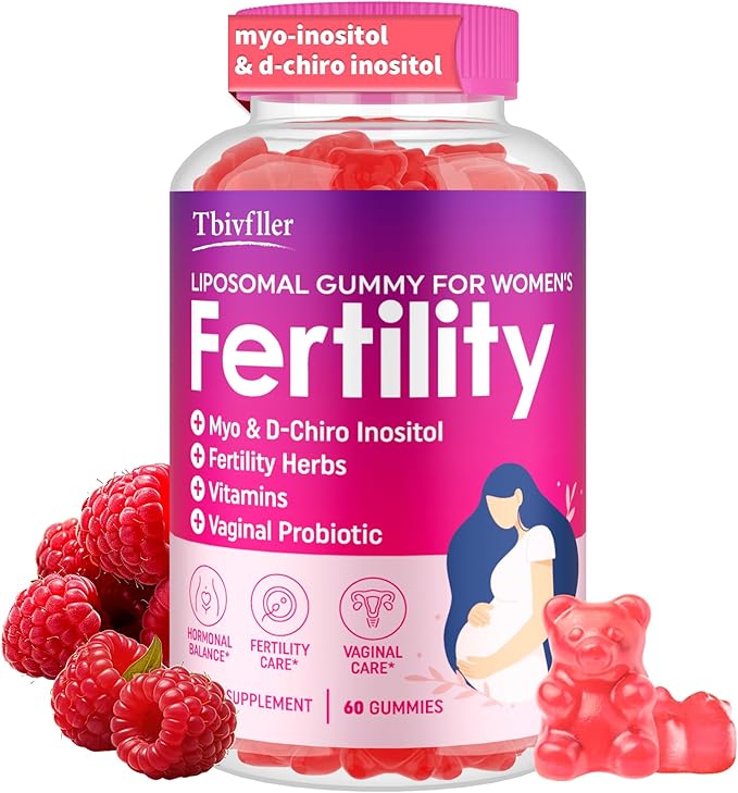 Fertility Supplements for Women, Prenatal Vitamins for Women with Myo-Inositol & D-Chiro Inositol, Folate, Herbs, for Hormonal Balance*, Fertility* & Vaginal Care*, 60 Prenatal Gummies (Raspberry)
