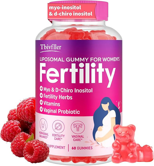 Fertility Supplements for Women, Prenatal Vitamins for Women with Myo-Inositol & D-Chiro Inositol, Folate, Herbs, for Hormonal Balance*, Fertility* & Vaginal Care*, 60 Prenatal Gummies (Raspberry)